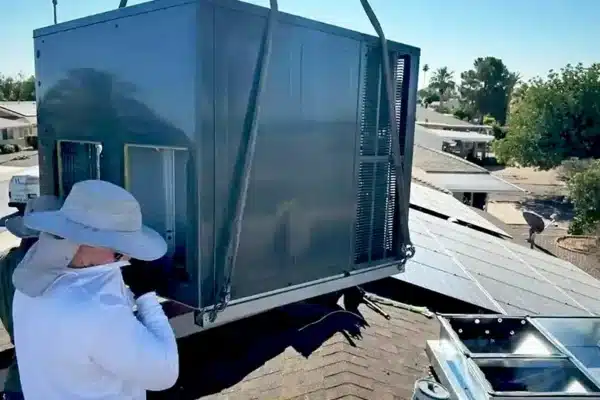 Rooftop AC Installation using crane